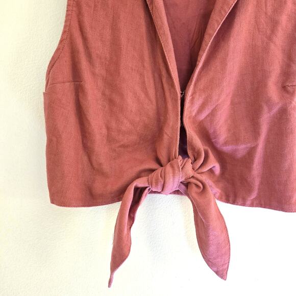 Abercrombie & Fitch S Linen Blend Tie-Front Cropped Vest Top Terracotta Pink - Picture 4 of 7